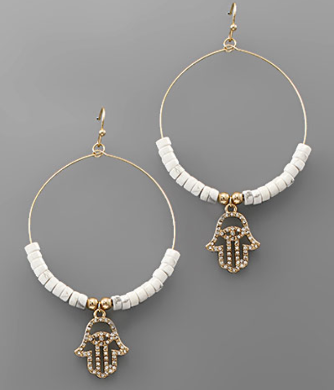Crystal Hamsa Bead Circle Earrings