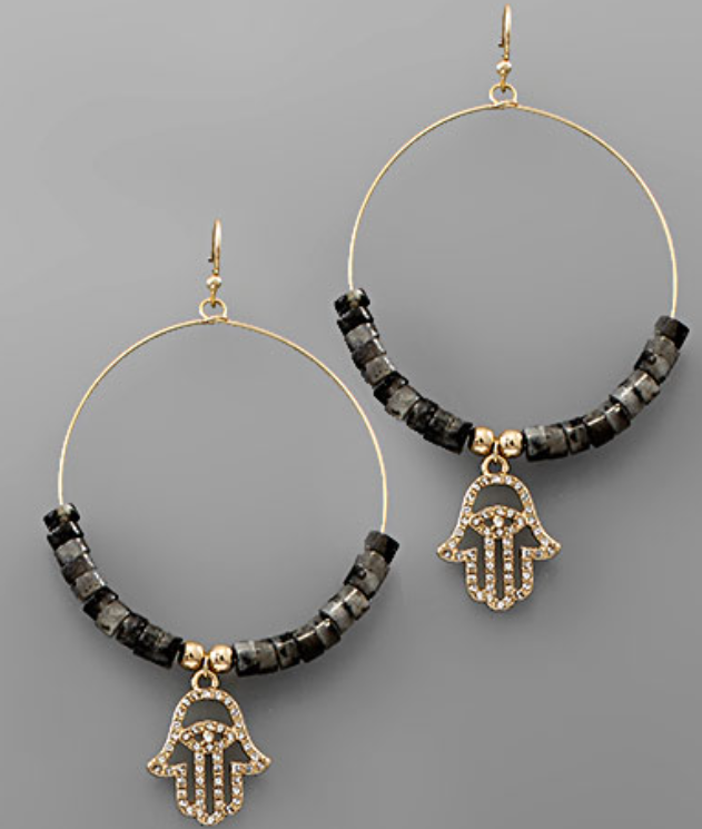 Crystal Hamsa Bead Circle Earrings