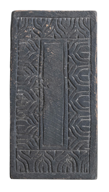 Distressed Black Found Carved Wood Riser