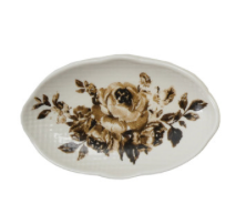 Stoneware Plate Shaped Magnet with Floral Image