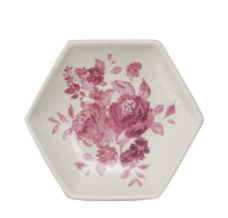 Stoneware Plate Shaped Magnet with Floral Image