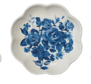 Stoneware Plate Shaped Magnet with Floral Image