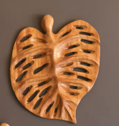 Carved Teakwood Leaves Wall Art