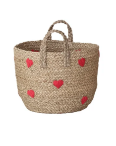 Seagrass Baskets with Embroidered Hearts