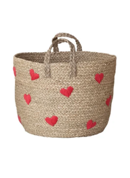 Seagrass Baskets with Embroidered Hearts