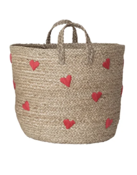 Seagrass Baskets with Embroidered Hearts