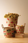 Seagrass Baskets with Embroidered Fruit