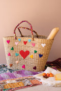 Seagrass Basket with Embroidered Hearts