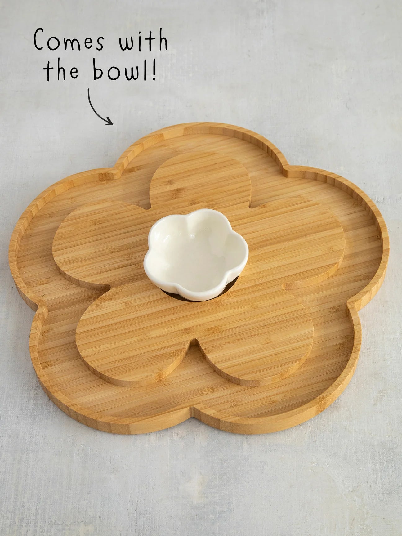 Bamboo Charcuterie Serving Board with Bowl -Flower