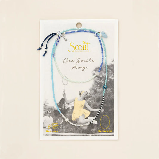 Mixed Media Wrap Bracelet/Necklace - Hope/Aquamarine/Silver