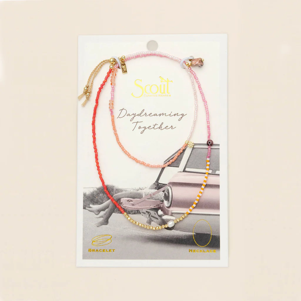 Mixed Media Wrap Bracelet/Necklace - Love/Rhodocrosite/Gold