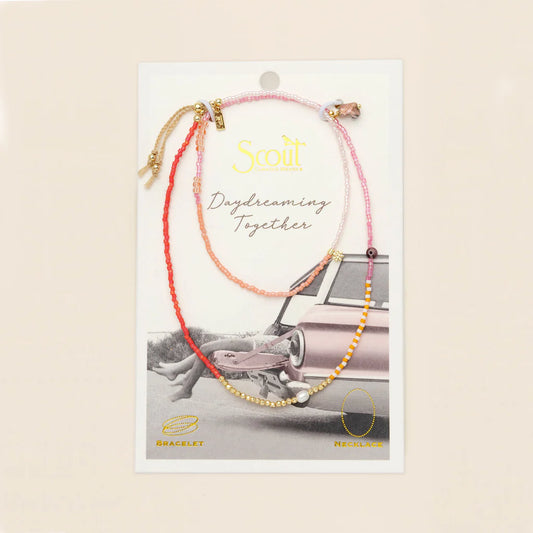 Mixed Media Wrap Bracelet/Necklace - Love/Rhodocrosite/Gold