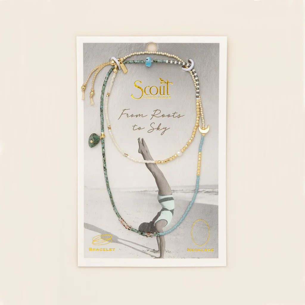 Mixed Media Wrap Bracelet/Necklace - Transformation/African Turquoise/Gold