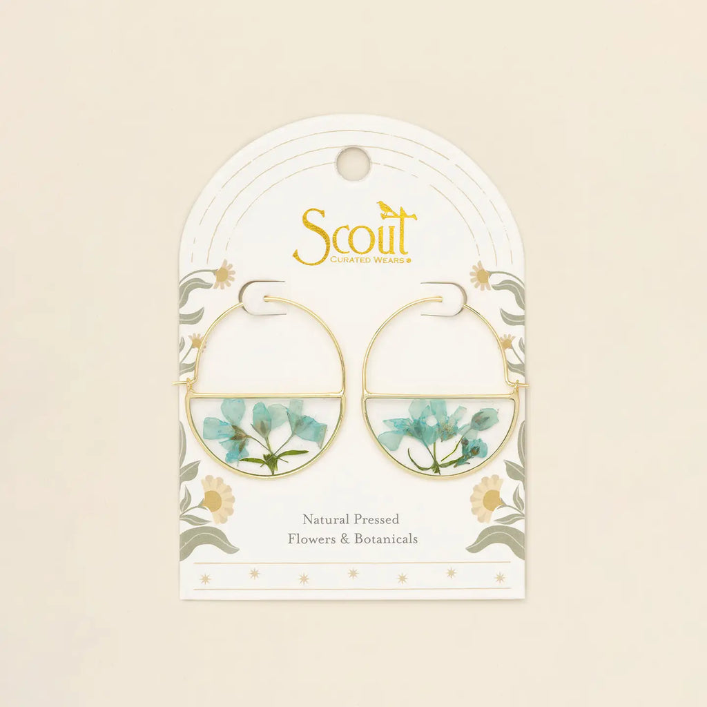 Pressed Flower Hoop Earring - Blue Baby's Breath/Gold