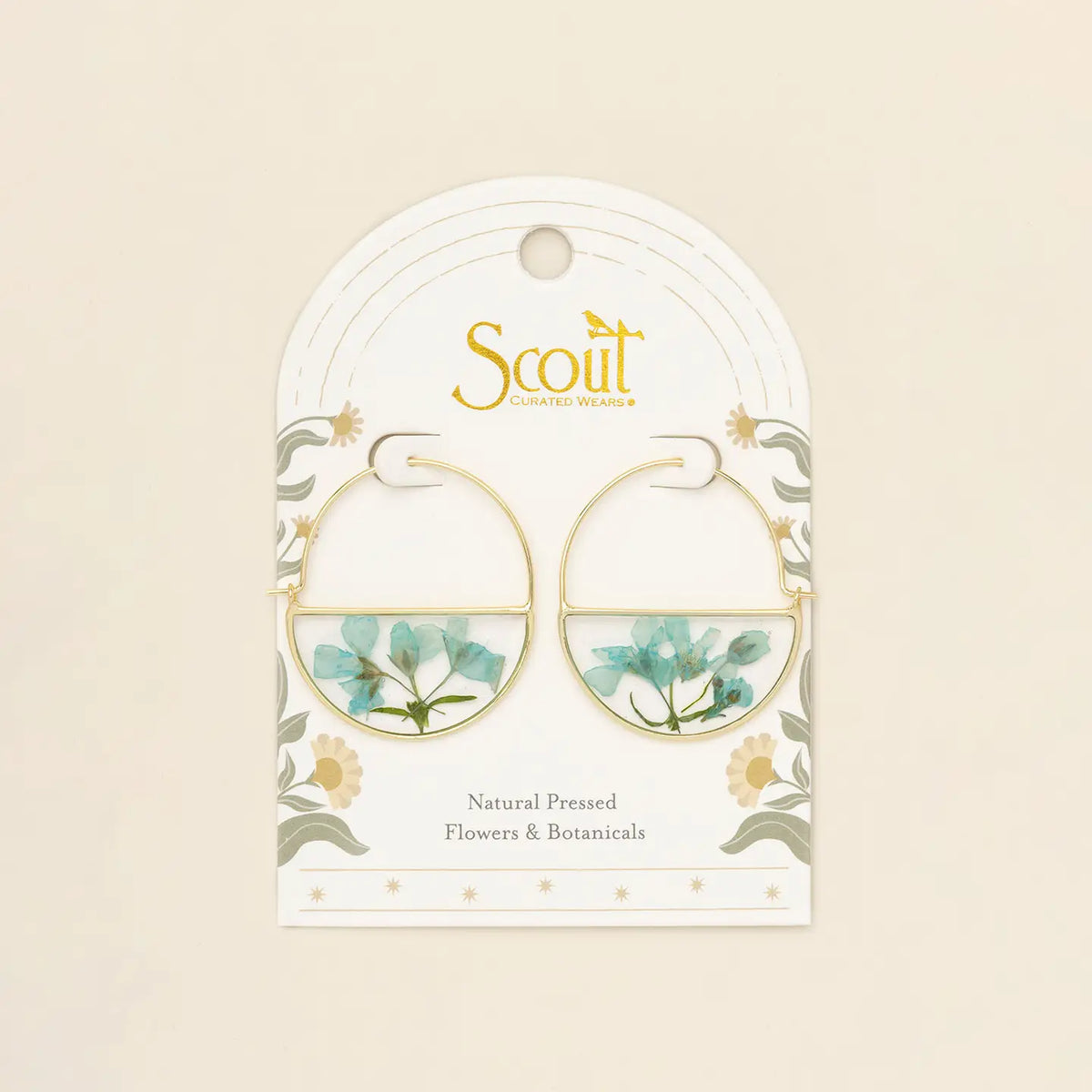 Pressed Flower Hoop Earring - Blue Baby's Breath/Gold