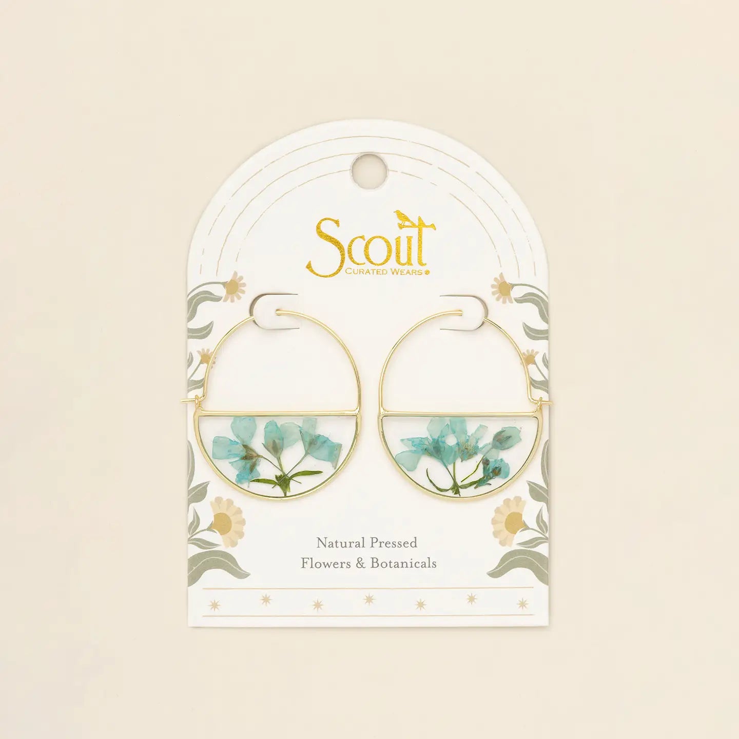 Pressed Flower Hoop Earring - Blue Baby's Breath/Gold