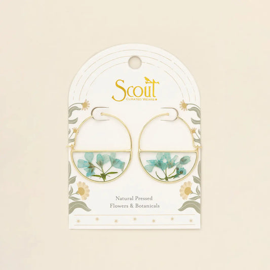 Pressed Flower Hoop Earring - Blue Baby's Breath/Gold