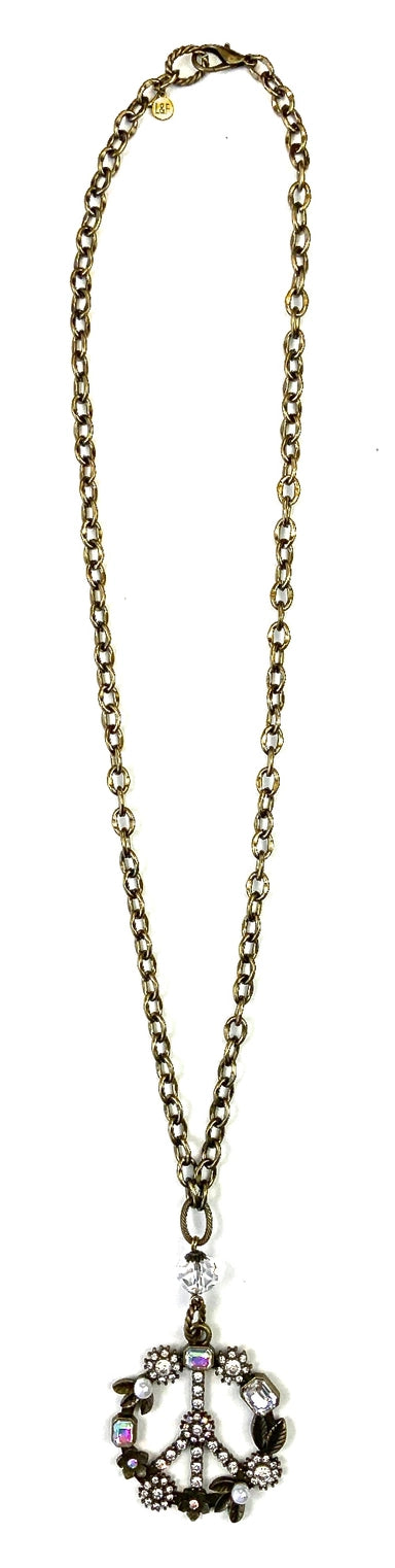 Pearl & Bling Collage Peace Sign Necklace
