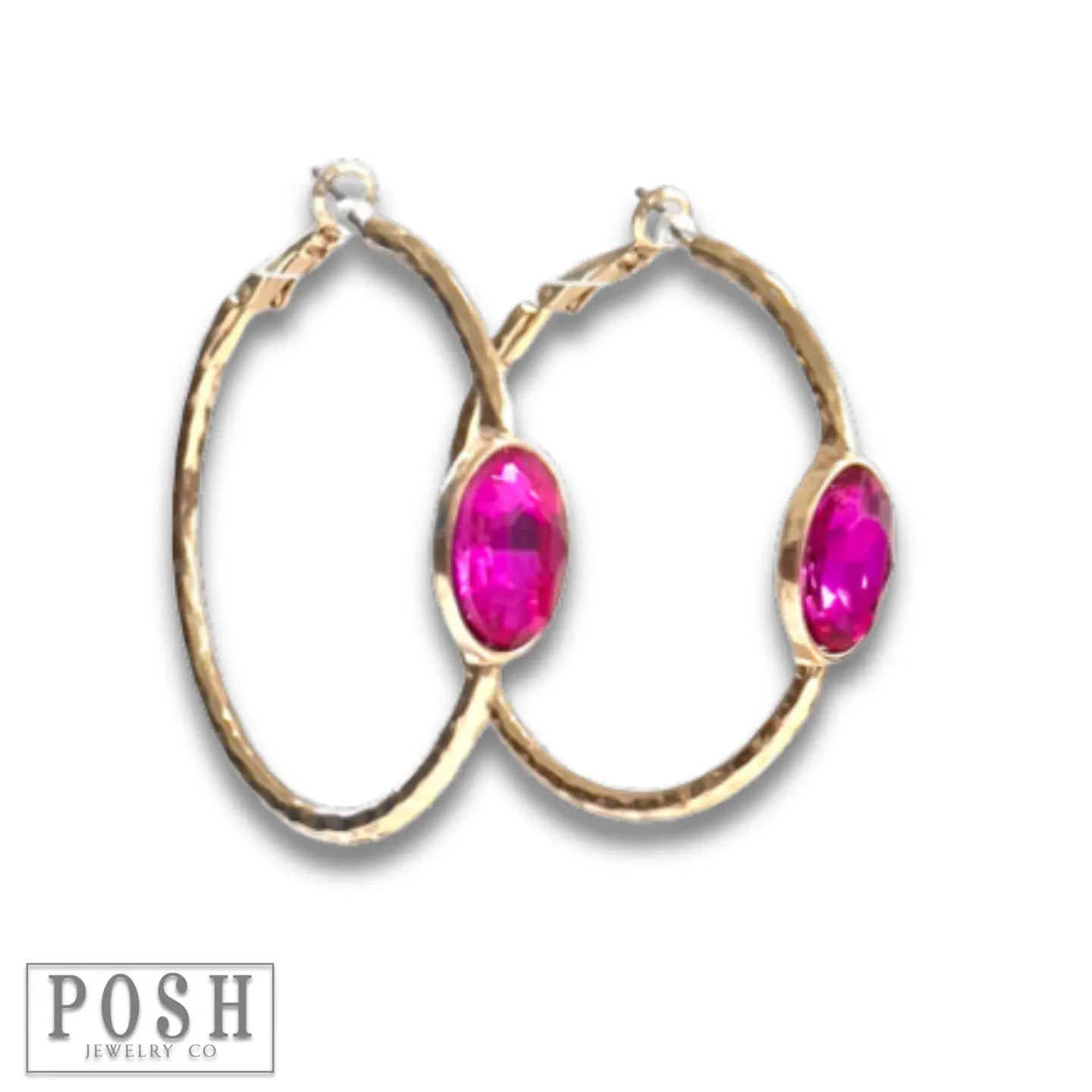 Rhinestone Oval Hammered Hoop Earrings