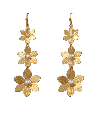 Pearl & Triple Flower Drop Earrings