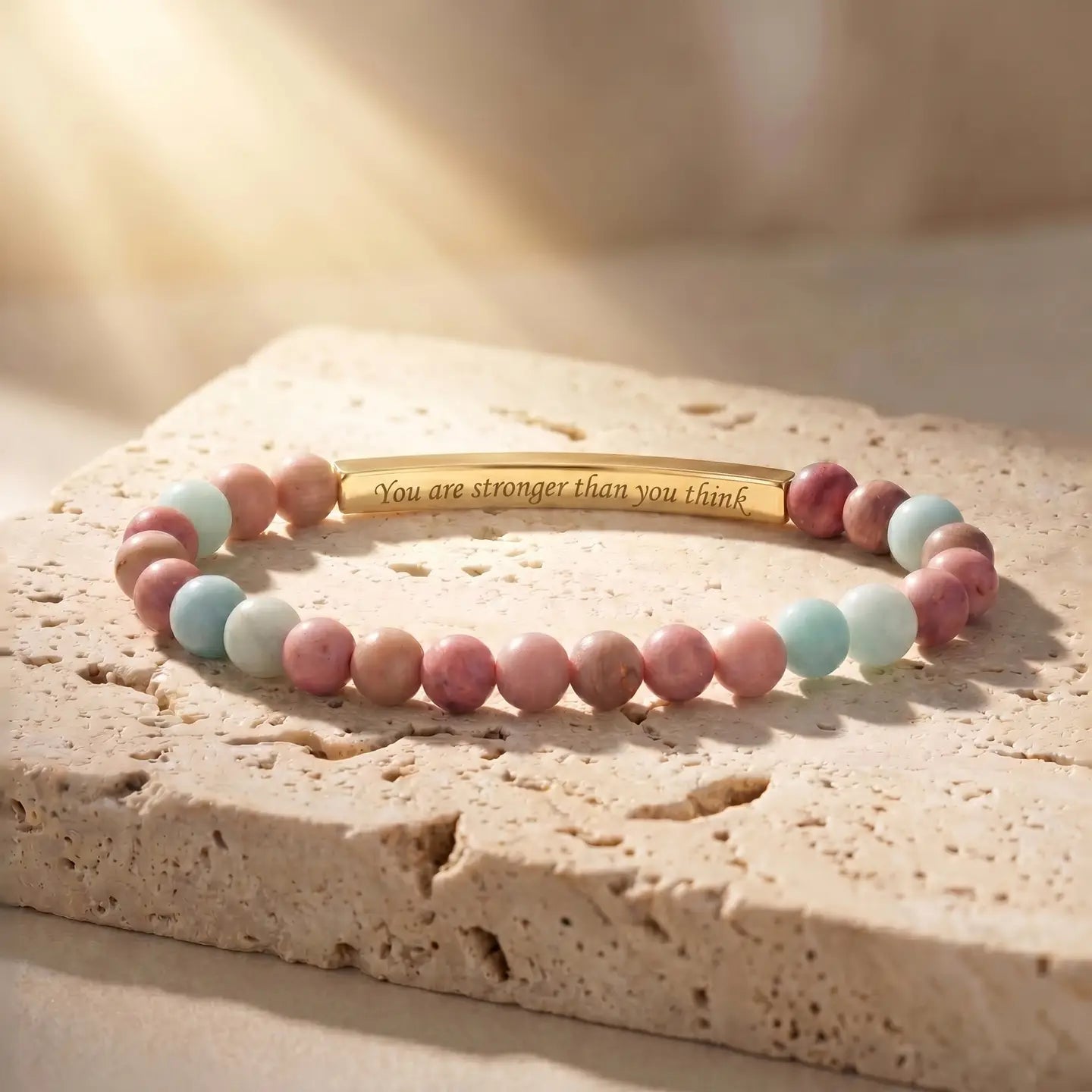 Secret Message "Stronger" Stone Bracelet