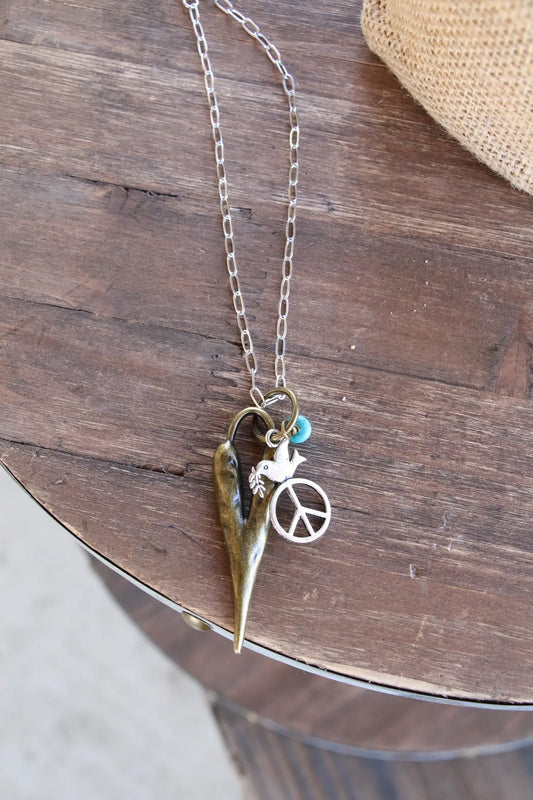 Peace, Heart & Turquoise Charm Necklace