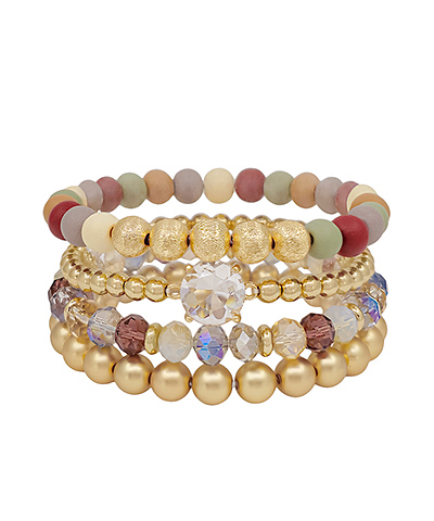 4 Row Glass Accent Multi Beads Bracelet