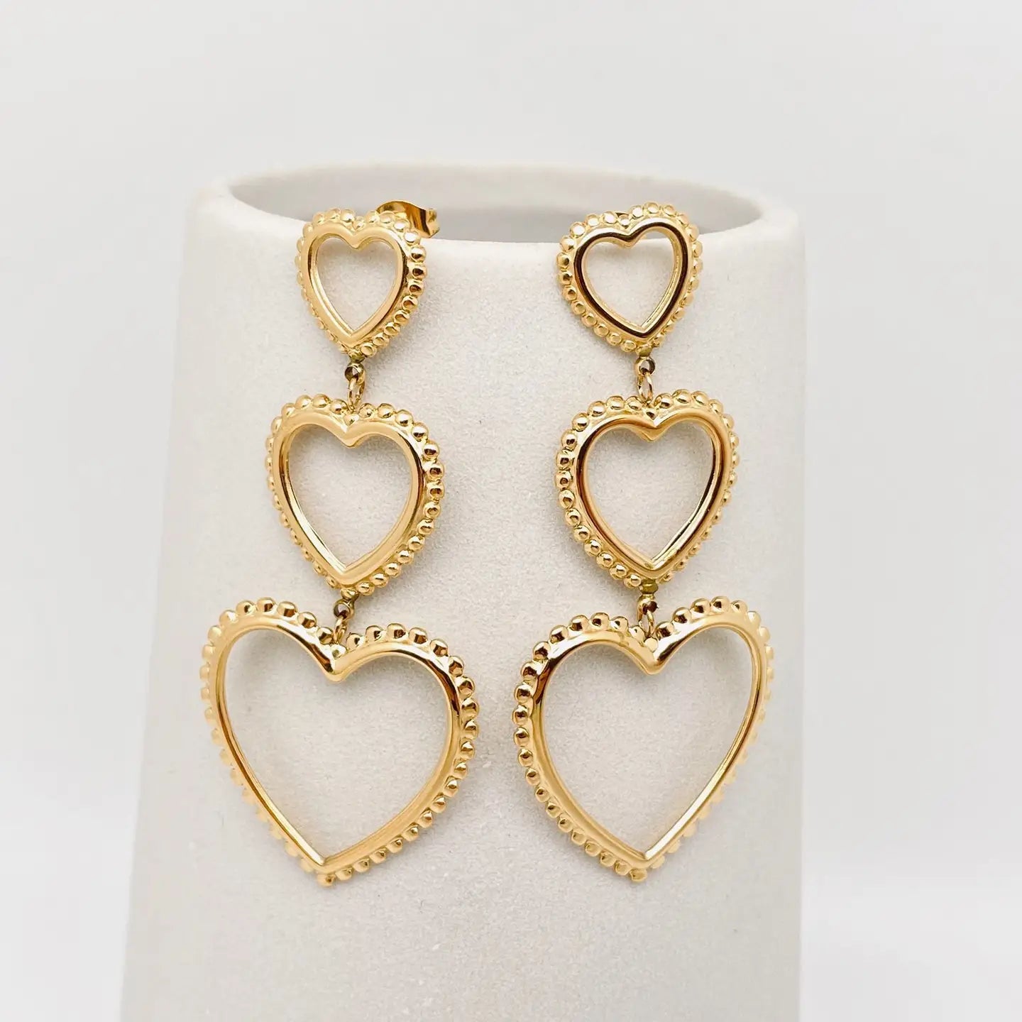 Triple Heart Charm Gold Plated  Earring