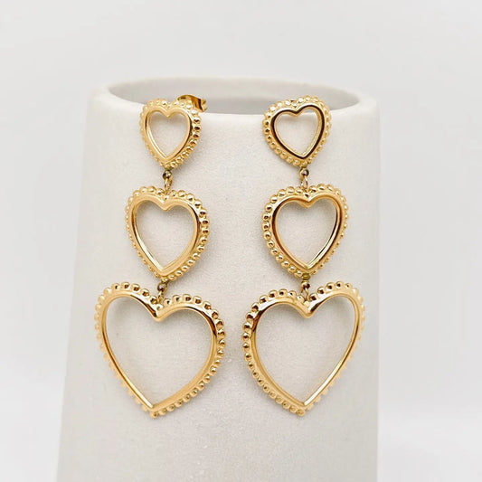 Triple Heart Charm Gold Plated  Earring