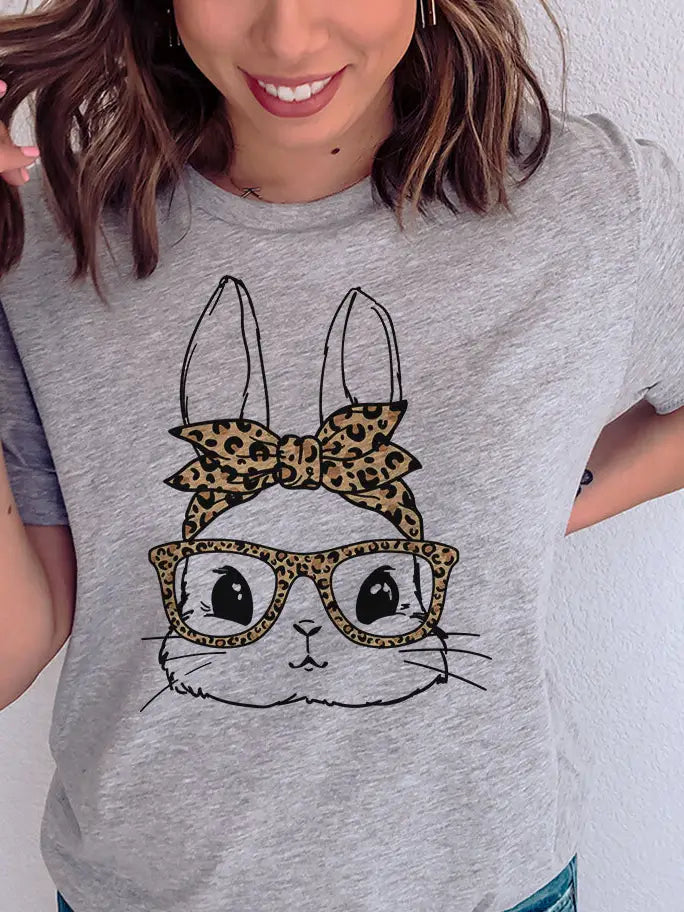 Easter Bunny Leopard Glasses T-Shirt