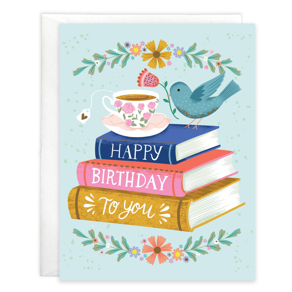 Books & Bird Birthday Greeting Card