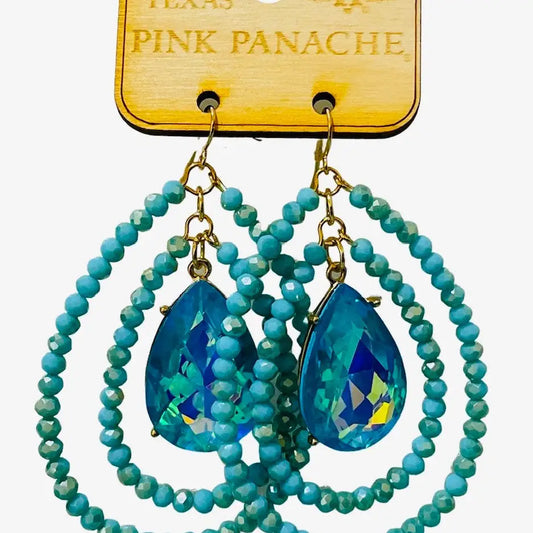 Aqua Double Rhinestone Teardrop Charm Earrings