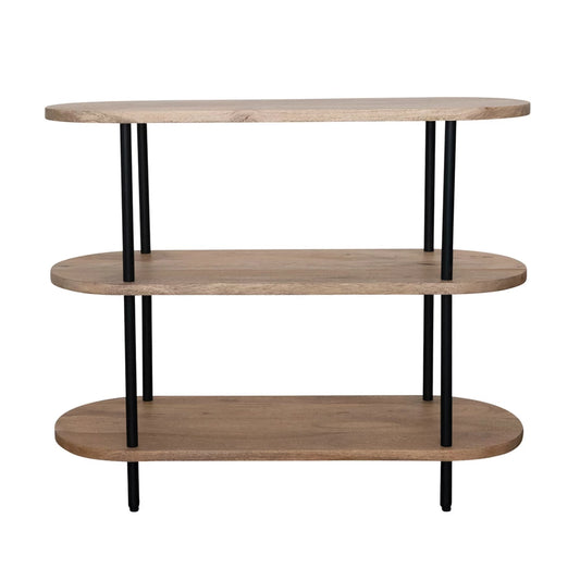 Oval Mango Wood and Metal 3-Tier Shelf