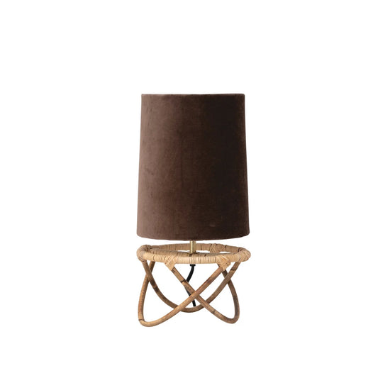 Hand-Woven Rattan Table Lamp w/ Cotton Velvet Shade