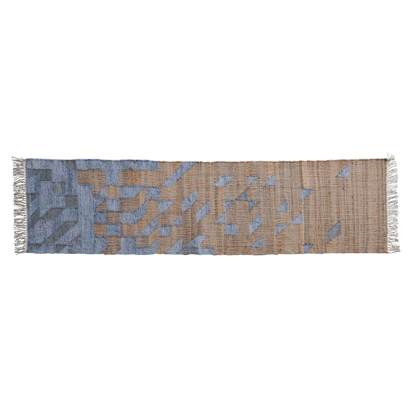 Blue & Natural Jute Cotton Embroidered Floor Runner