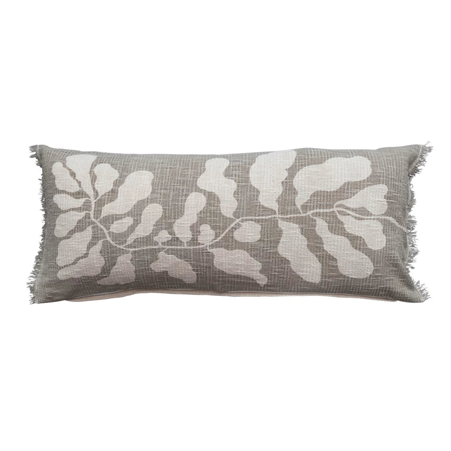 Botanical Print & Fringe Lumbar Pillow
