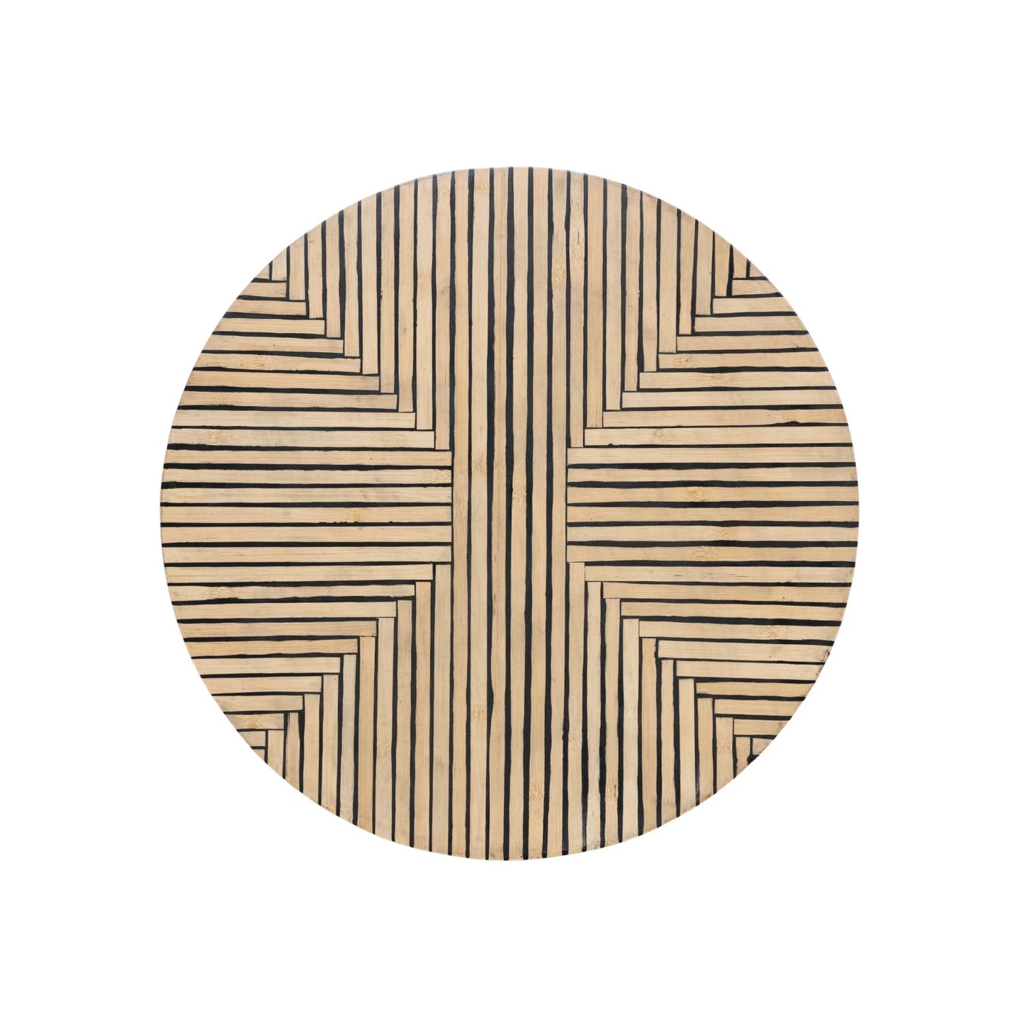 Black & Natural Lazy Susan w/ Geometric Stripes