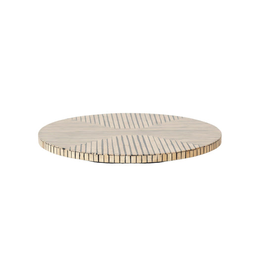 Black & Natural Lazy Susan w/ Geometric Stripes