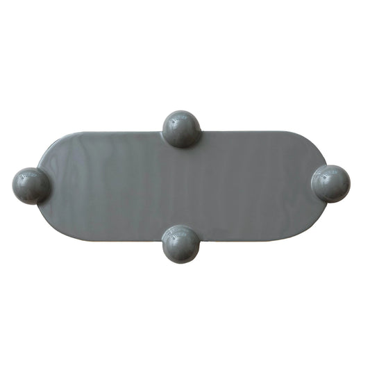 Grey Enameled Metal Ball Footed Tray
