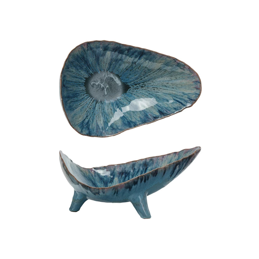 Blue Stoneware Footed Organic Shaped Bowl