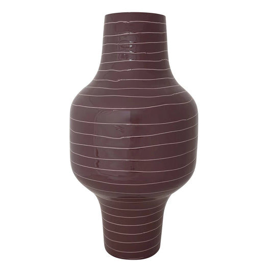 Plum Enameled Metal Striped Vase