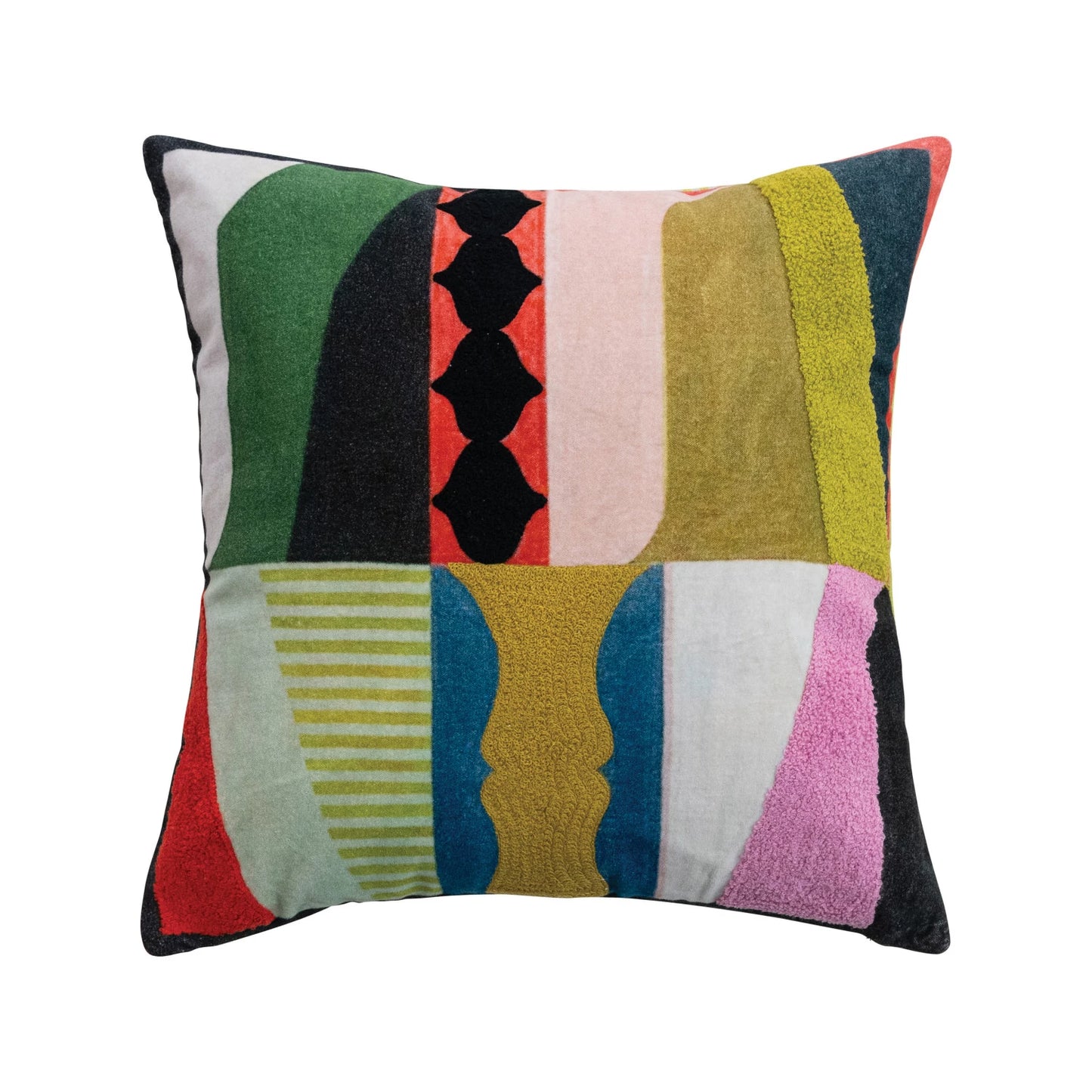 Velvet Printed Pillow w/ Abstract Design & Striped Back