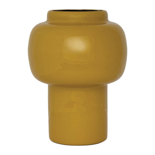 Mustard Enameled Metal Vase