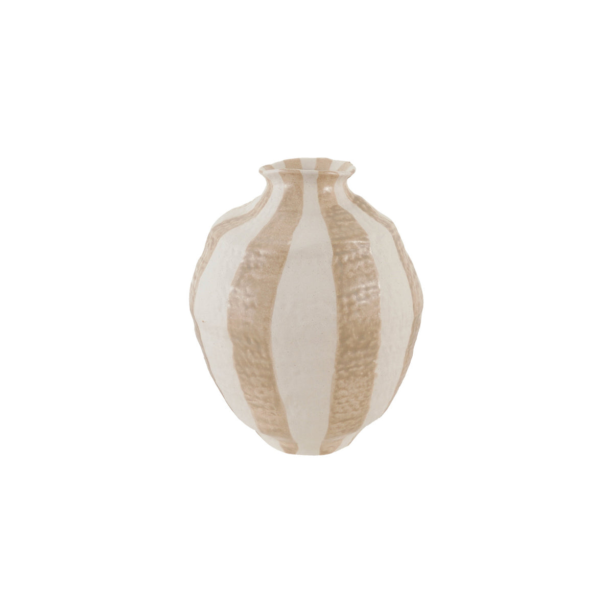 Tan & White Stoneware Striped Vase