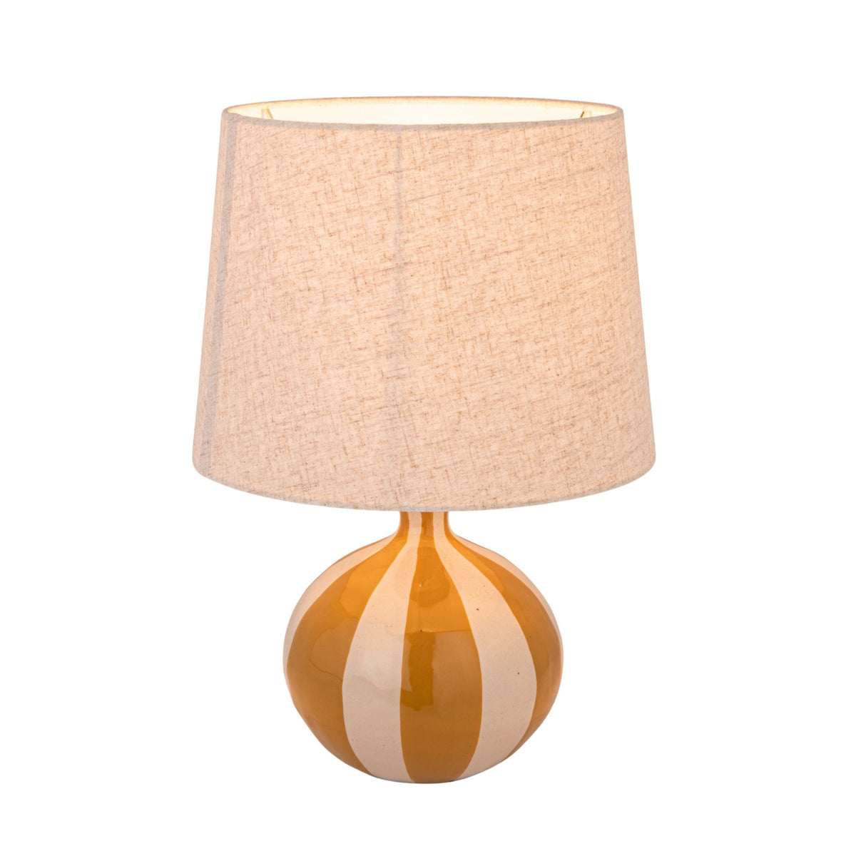 Yellow & White Striped Stoneware Table Lamp