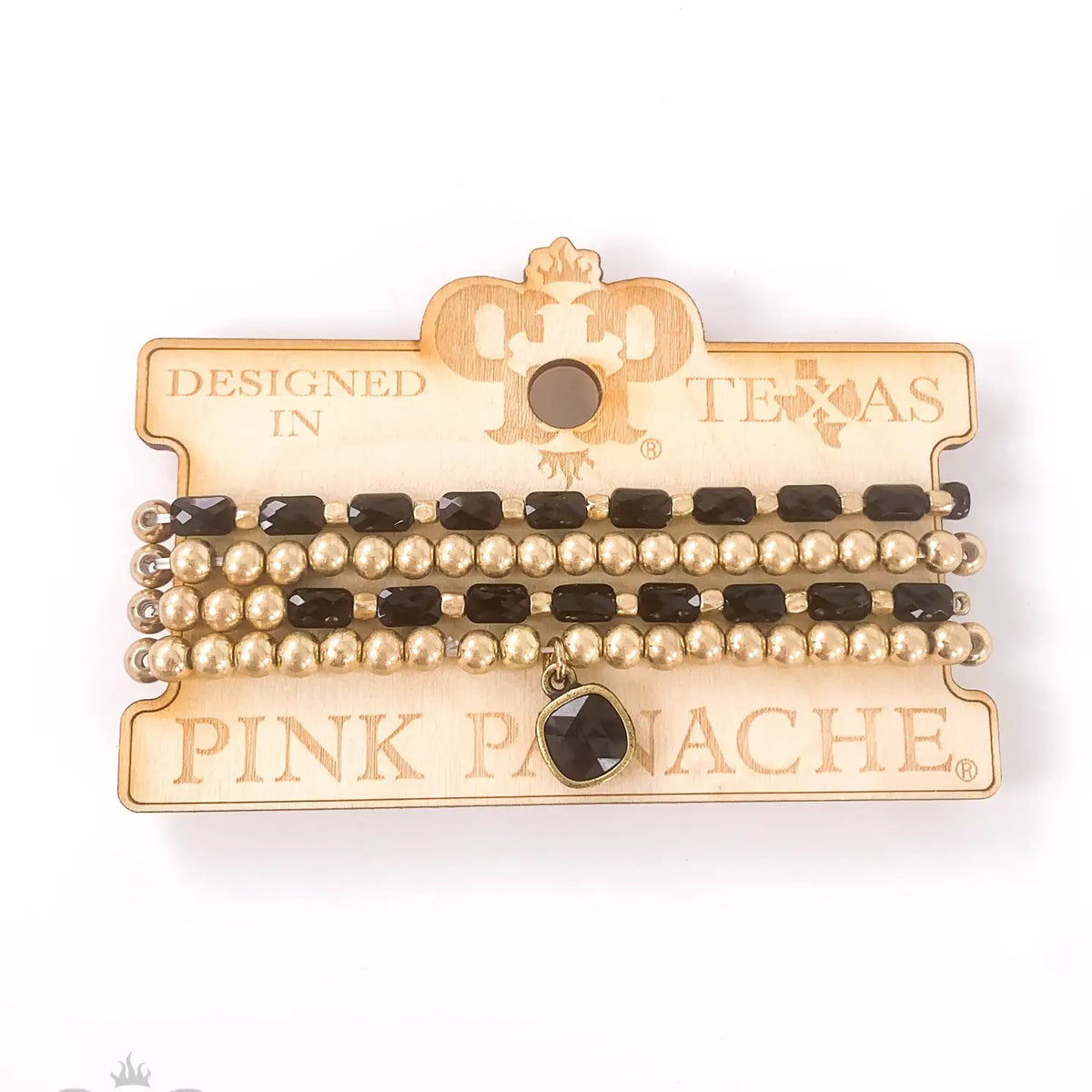 Gold and Tube Bead Bracelet Set with Austrian Crystal