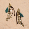 Gold Chains & Beaded Chic Feather Dangle Earrings