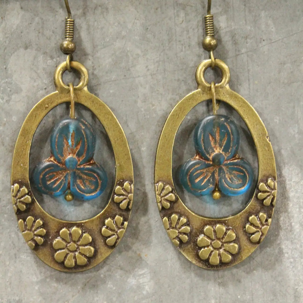 Groovy Flower Power Czech Mint Hoop Earrings
