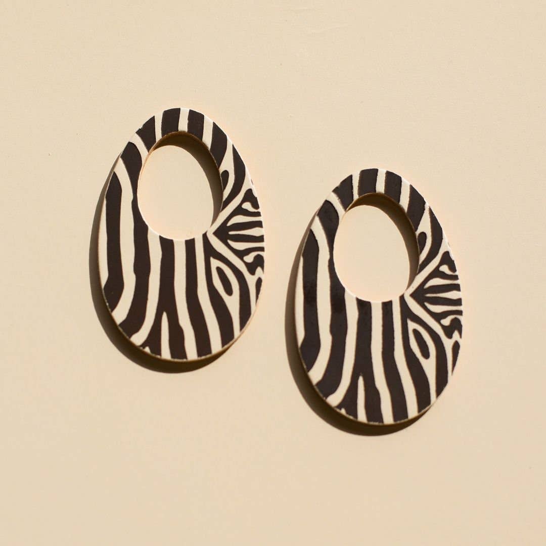 Zebra Print Olivia Leather Hoop Charms