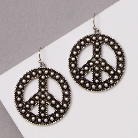 Western Round Peace Sign Dangle Earrings